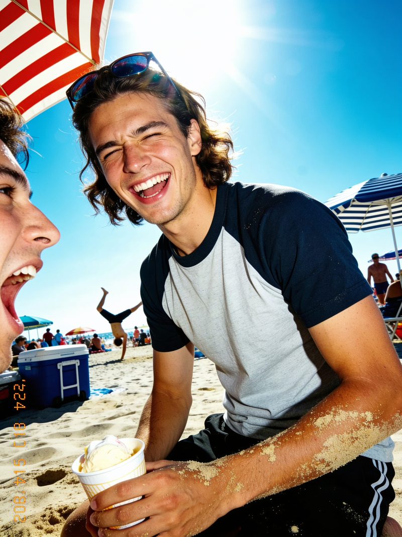Estilo Digicam en la playa: foto generada con Unposed